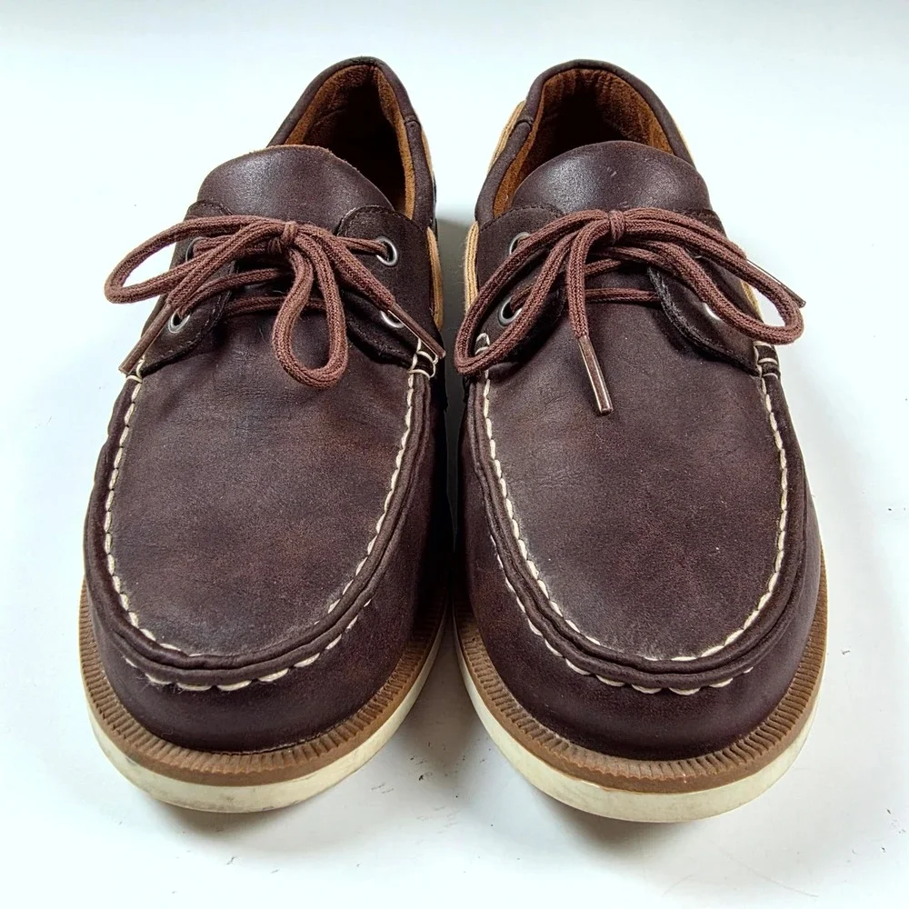 Merona Boat Shoes Mens 9.5 Dark Brown Leather Nautical Deck Shoes Classic Loafer